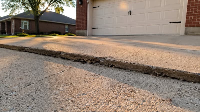 Sunken and cracked concrete driveway before mudjacking repair in Omaha